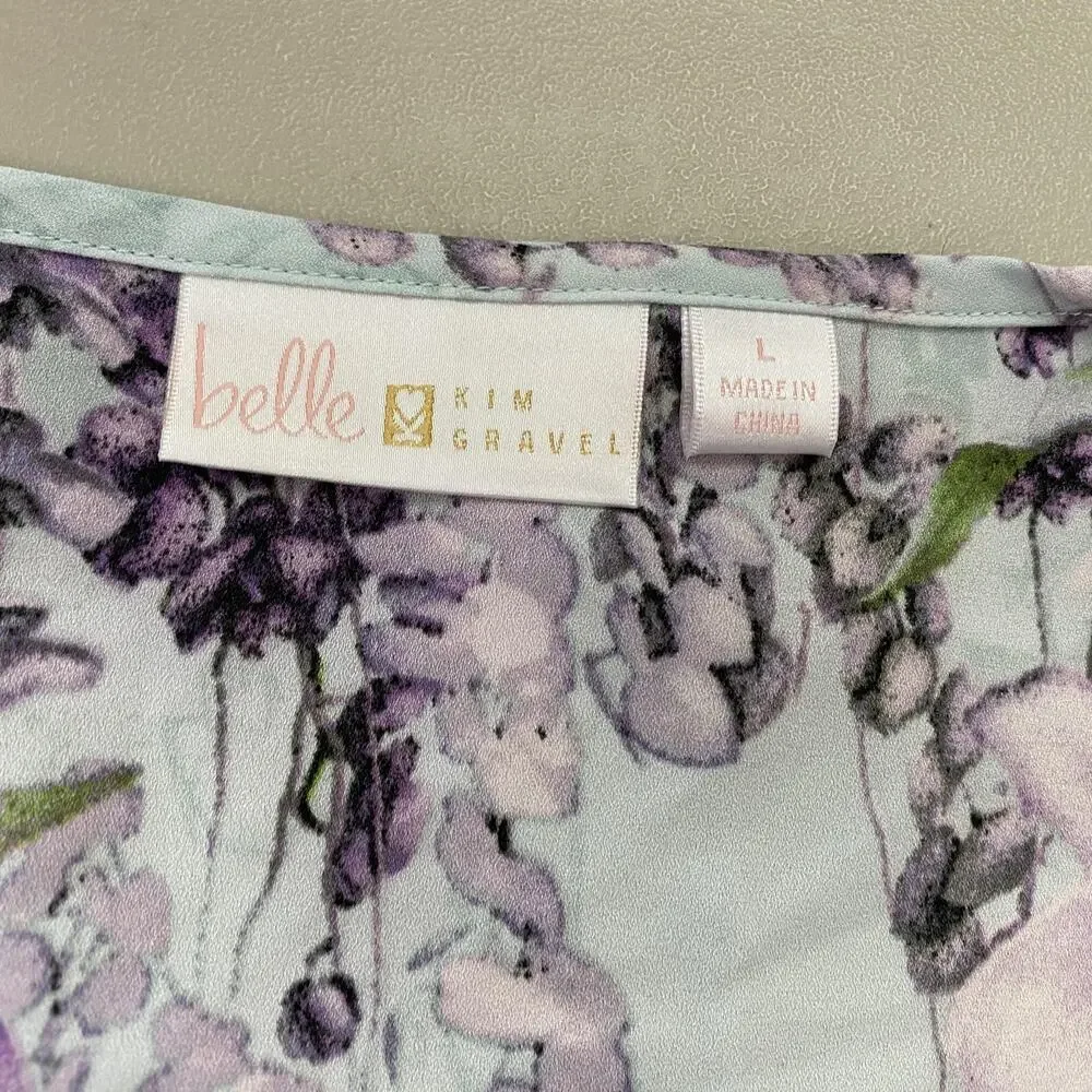 Belle Kim Gravel Top Large Blue Floral Flutter Sleeve Pastel Garden Boho A307916 - Picture 12 of 13